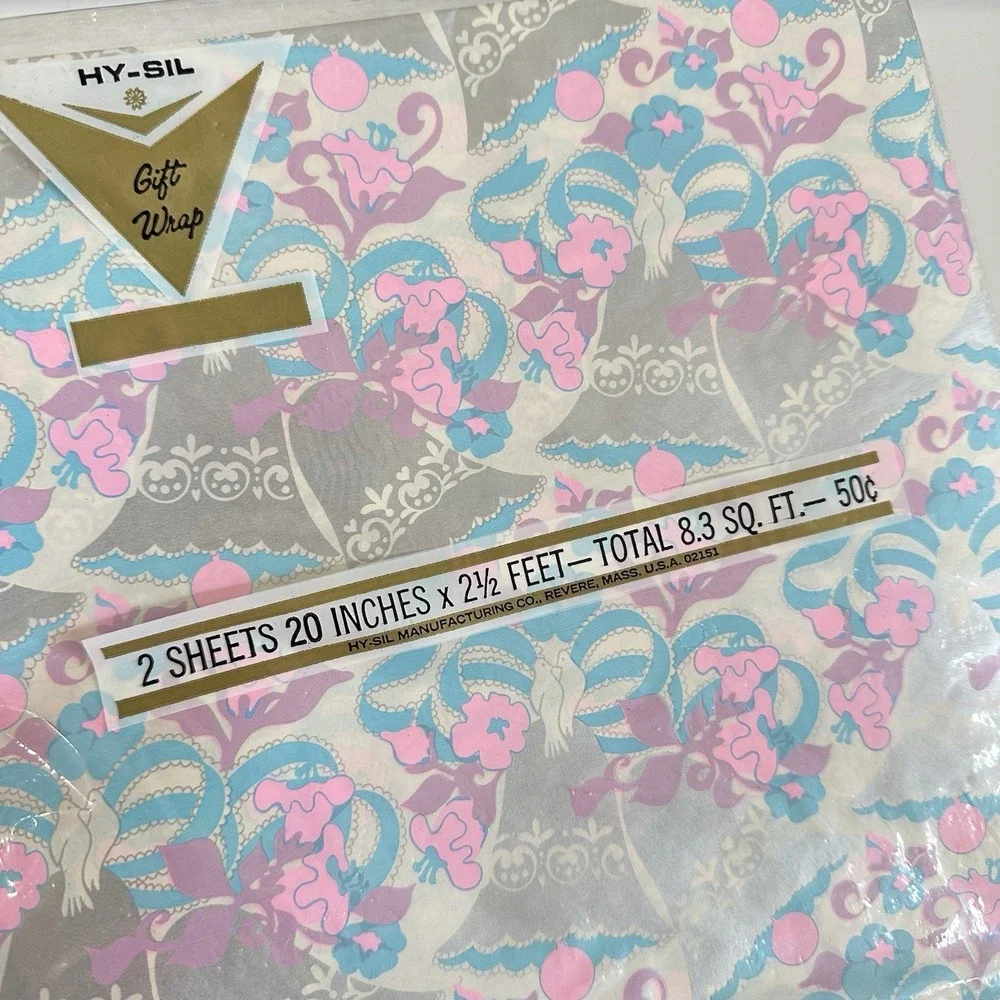 New MCM Hy-Sil Wedding Bells Pink Gift Wrapping Paper Sheets‎ 2 - 20x2 1/2 Ft